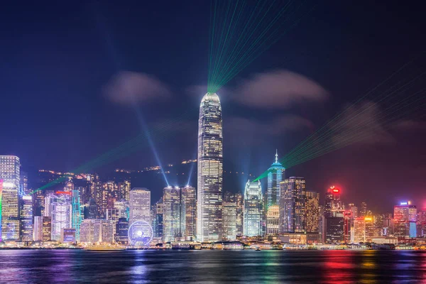 Laser Show Evening City Hong Kong Island — Stock Photo, Image