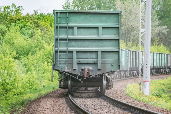 Freight Train Moves Summer Forest — Stock Photo, Image