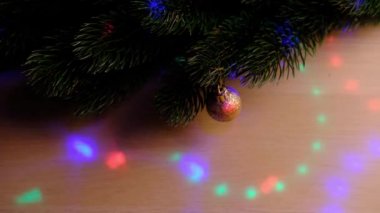 Noel ağacı dalına farklı renkler vurgu yapar. Yeni yıl için sihirli video ve noel yayını, sunumlar, müzik videosu.