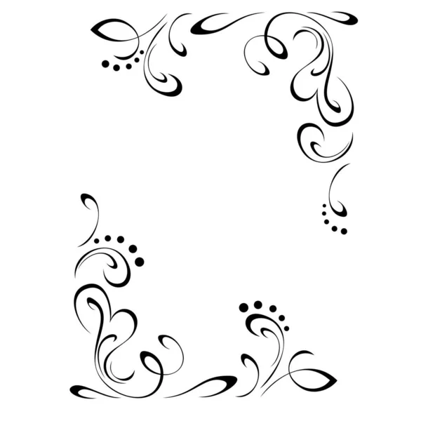 Cadre Rectangulaire Décoratif Avec Boucles Coeurs Stylisés Points Lignes Noires — Image vectorielle