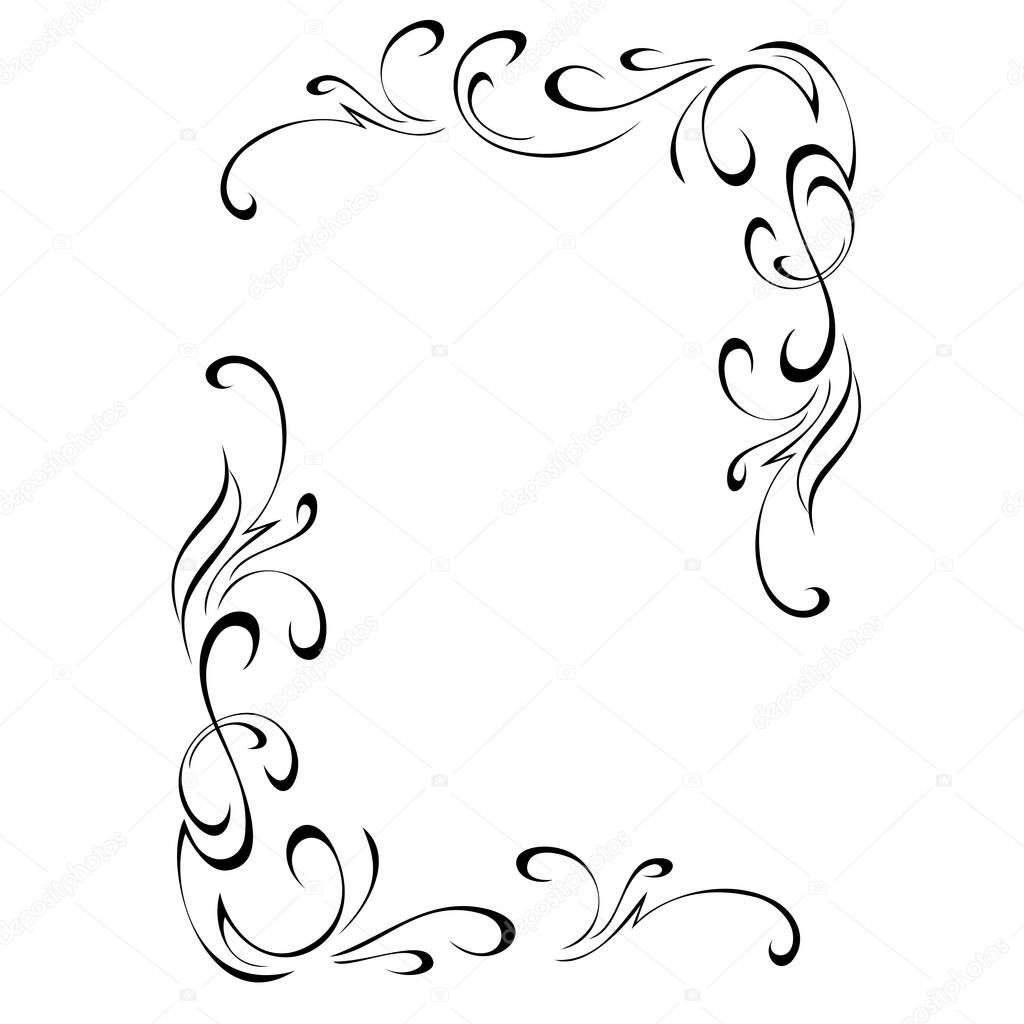 decorative rectangular frame with curls and vignettes in black lines on a white backgroun