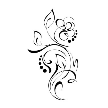 Yapraklı stilize çiçek ve beyaz arkaplanda siyah çizgiler.