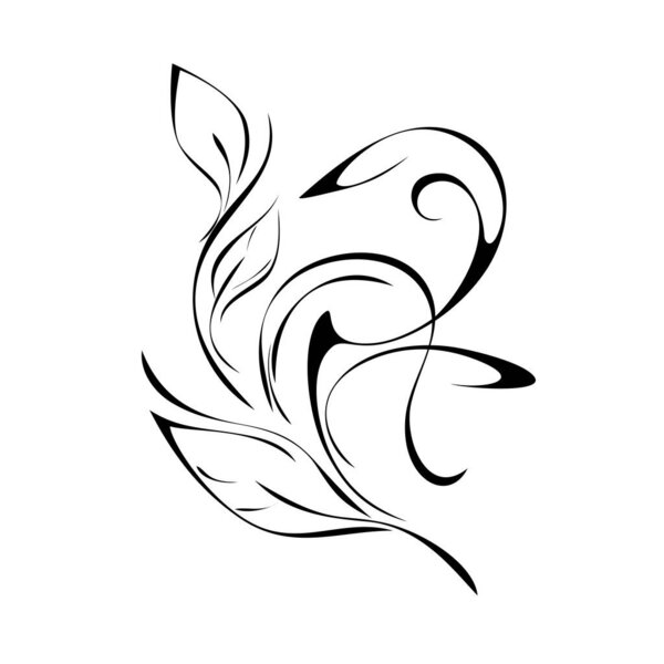 stylized twigs with leaves in smooth black lines on white background