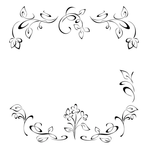 Einzigartiger Dekorativer Rahmen Mit Stilisierten Blumen Blättern Und Vignetten Schwarzen — Stockvektor