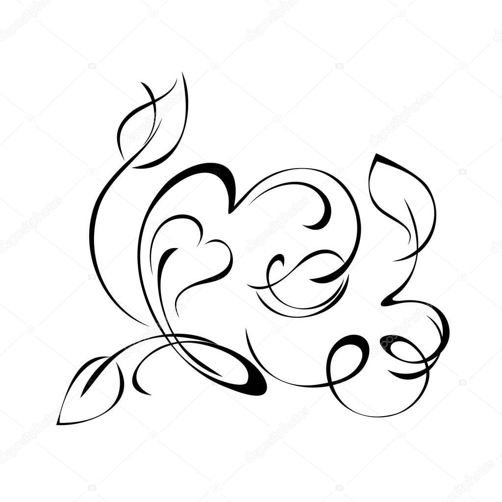 unique decorative element with stylized leaves, heart and vignettes in black lines on a white background