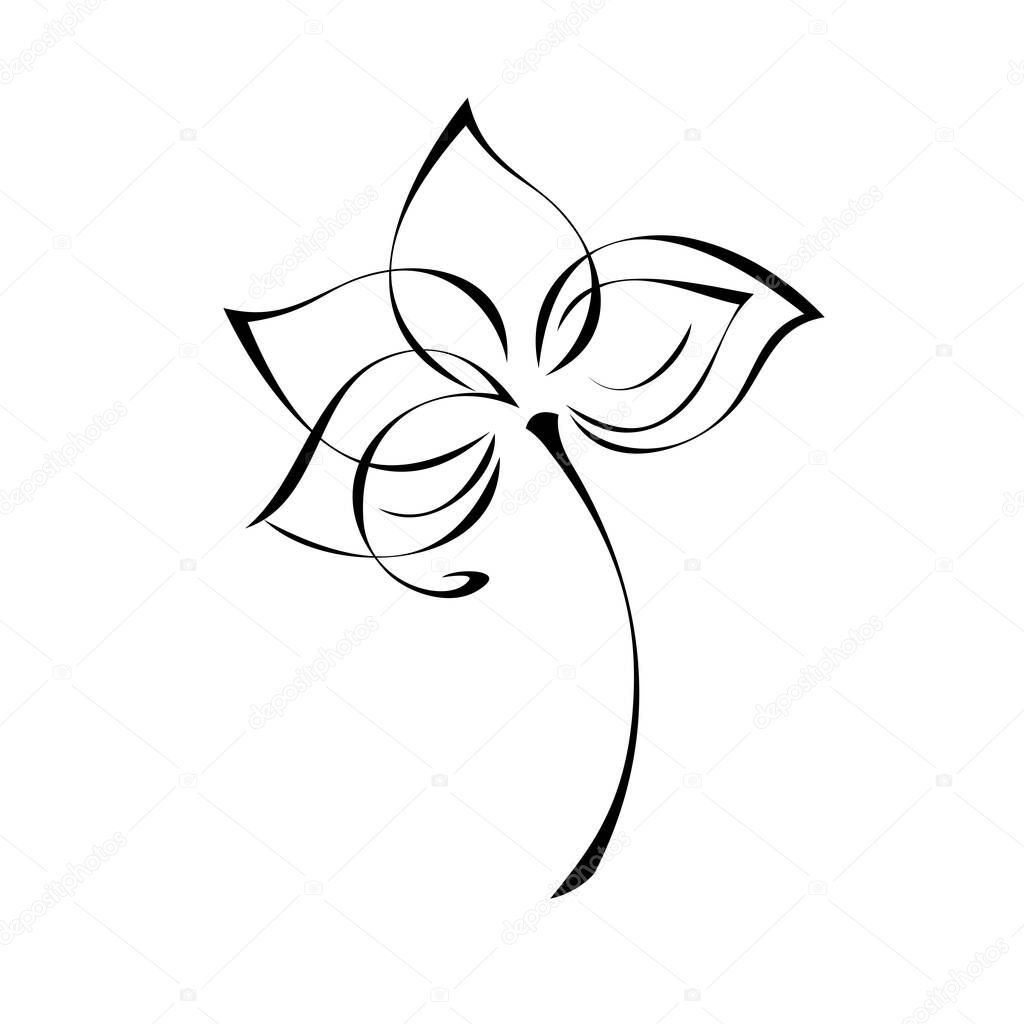 one unique stylized blooming flower on a short stalk without leaves in black lines on a white background