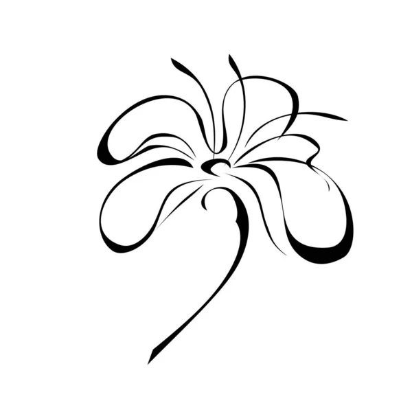 Unik Stiliserad Blommande Blomma Kort Stjälk Utan Blad Svarta Linjer — Stock vektor