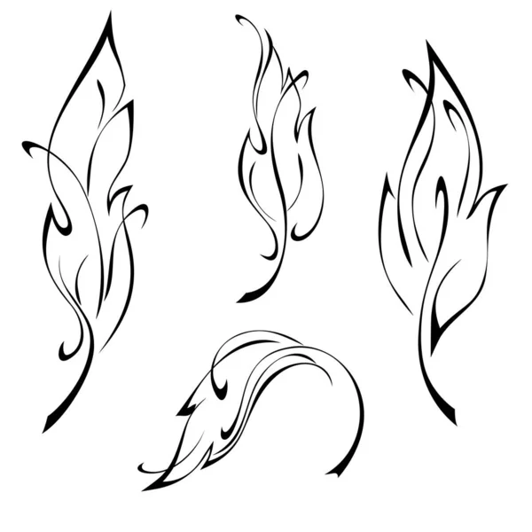 Decorative Stylized Leaf Curls Black Lines White Background Set — Stock Vector