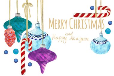 Dekor elementleriyle parlak suluboya Noel çizimi.