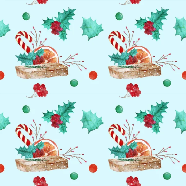 Helle festliche Aquarell-Illustration mit dekorativen Elementen zum Thema Weihnachten und Neujahr — Stockfoto