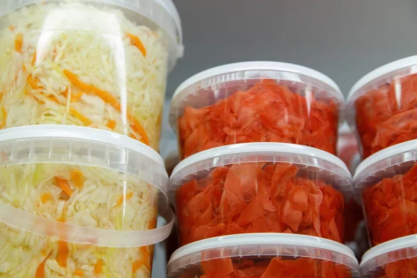 Preserved food, marinated fermented and pickled vegetables in jars — Stock Image Preserved food, marinated fermented and pickled vegetables in jars Stock Picture