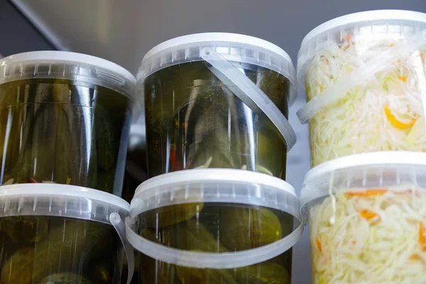 Preserved food, marinated fermented and pickled vegetables in jars — Stock Image Preserved food, marinated fermented and pickled vegetables in jars Stock Picture