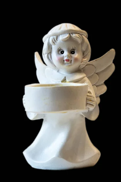 Figurine d'ange en céramique sur fond noir — Photo