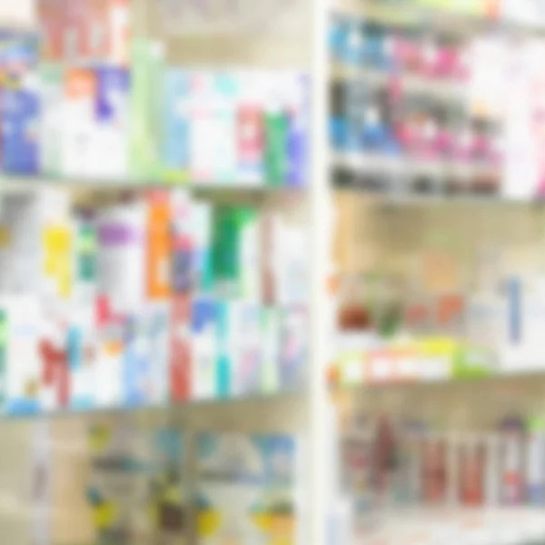 Аптечная Аптека Счетчик Лекарствами Витаминами Дополнения Полках Размыть Абстрактный Фон — стоковое фото