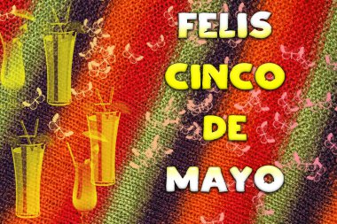 Renkli desenli Cinco de Mayo afişi. Meksika kültür festivali mayısın 5 'inde kutlanır.