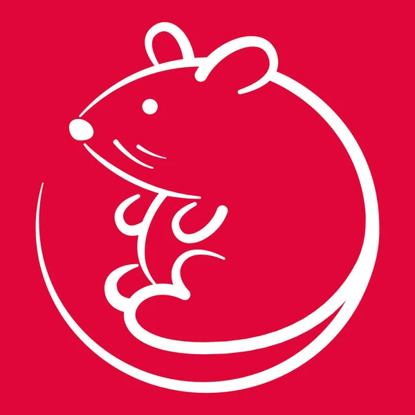 Stijlvolle witte muis of rat symbool op een rode achtergrond, voor het Chinese Nieuwjaar 2020. Vector met de hand getekend illustratie voor kaarten en groeten Vectorbeelden