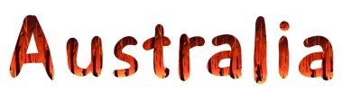 Lettering Australia . The letters are filled with the landscape of a burning forest. Vector illustration