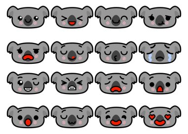 Farklı duygu vektörü illüstrasyonuna sahip Emoji koalalarını ayarla