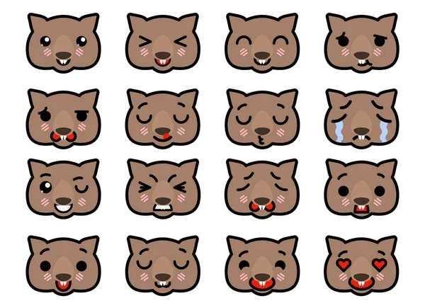 Establecer iconos Emoji wombats con diferentes emociones Vector ilustración — Vector de stock