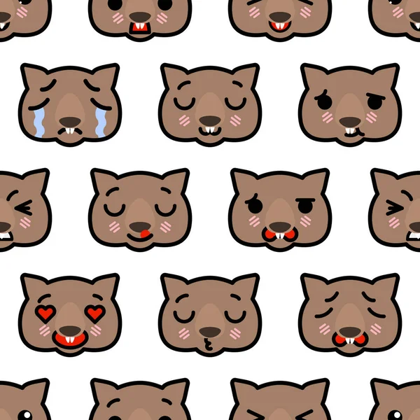 Patrón sin costura con lindo kawaii emoji wombats vector de dibujos animados ilustración — Vector de stock