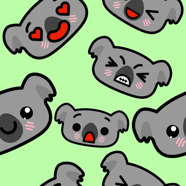 Zökkenőmentes minta aranyos kawaii emoji koalas vektor rajzfilm illusztráció — Stock Vector