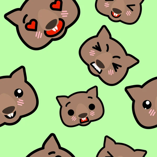 Patrón sin costura con lindo kawaii emoji wombats vector de dibujos animados ilustración — Vector de stock