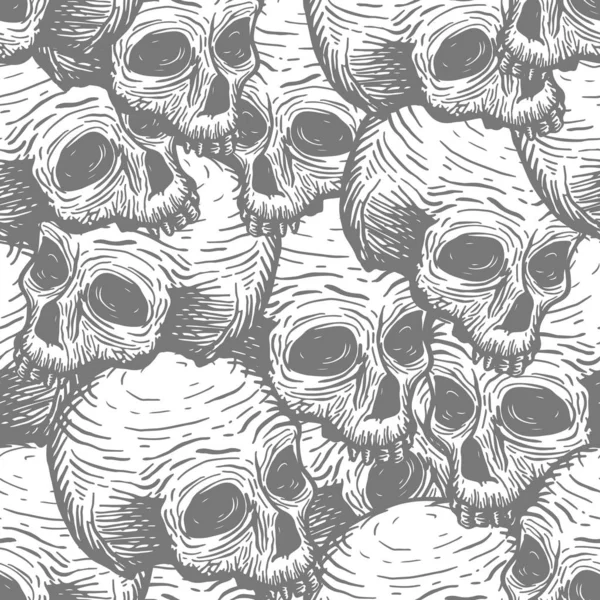 Naadloos patroon met schedels. Vector hand tekening illustratie — Stockvector