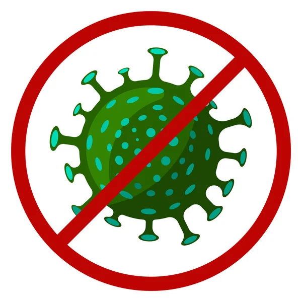 Coronavírus riscado por um sinal de stop. Desenho animado vetorial ilustração plana — Vetor de Stock