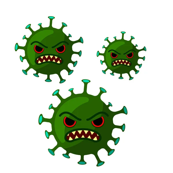 Coronavirus con expresión facial enojada. Aislado sobre un fondo blanco. Dibujos animados vectoriales ilustración plana Vector De Stock