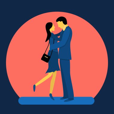 Bir çift sevimli aşık. Moda renklerinde düz vektör illüstrasyonu