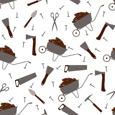 Kusursuz desen: beyaz arka planda inşaat ve bahçe aletleri. düz vektör. resimleme