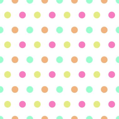 Kusursuz desen: izole edilmiş çok renkli polklar beyaz arkaplanda nokta oluşturuyor. Komik çocuksu bir model. Vektör. resimleme