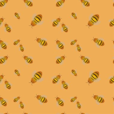 Kusursuz desen: Sarı arka planda böcek arıları. Vektör. resimleme