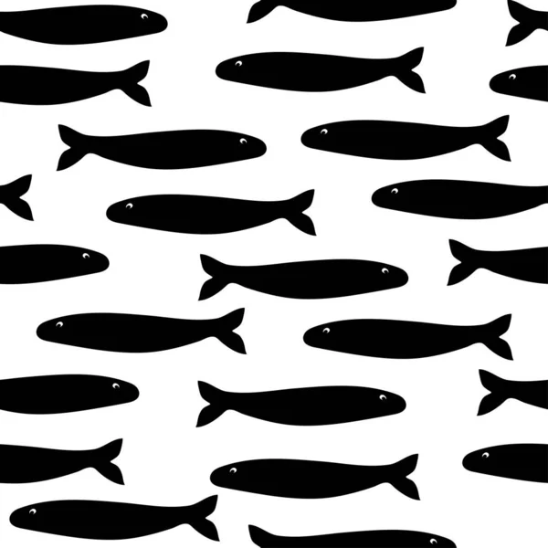 Motif Sans Couture Silhouette Banc Poissons Sur Fond Blanc Vecteur — Image vectorielle