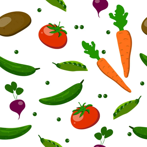 Seamless Pattern Isolated Vegetables White Background Flat Vector Illustration — ストックベクタ