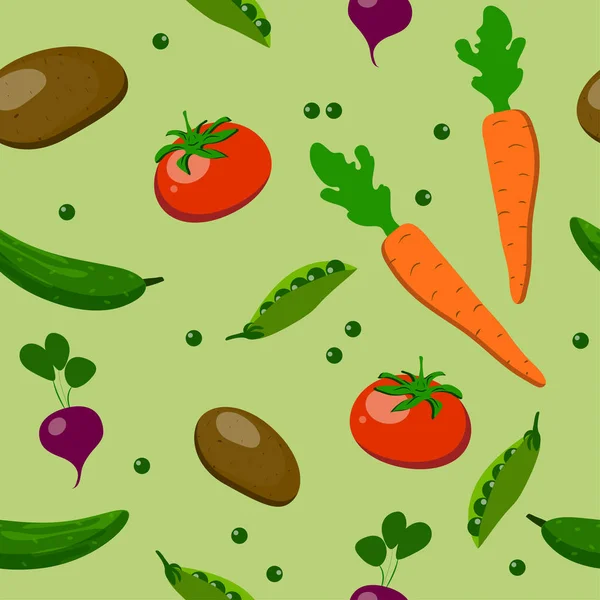 Seamless Pattern Isolated Vegetables Green Background Flat Vector Illustration — Stock Vector