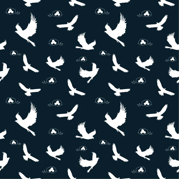 Motif Sans Couture Silhouettes Aigles Nids Oiseaux Blancs Sur Fond — Image vectorielle