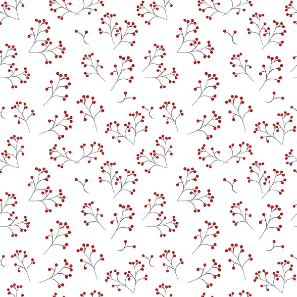Nahtloses Muster Vereinzelte Rote Beeren Auf Einem Zweig Auf Weißem — Stockvektor