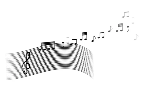 Clef Musicale Notes Lignes Ondulées Noir Sur Fond Blanc Vecteur — Image vectorielle