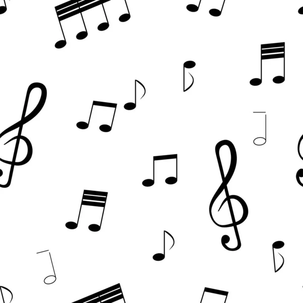 Płynny Wzór Pojedyncze Nuty Muzyczne Muzyczny Klucz Czarnego Koloru Białym — Wektor stockowy