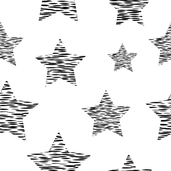 Seamless Pattern Isolated Stars Drawn Black Lines White Background Vector — Stock Vector