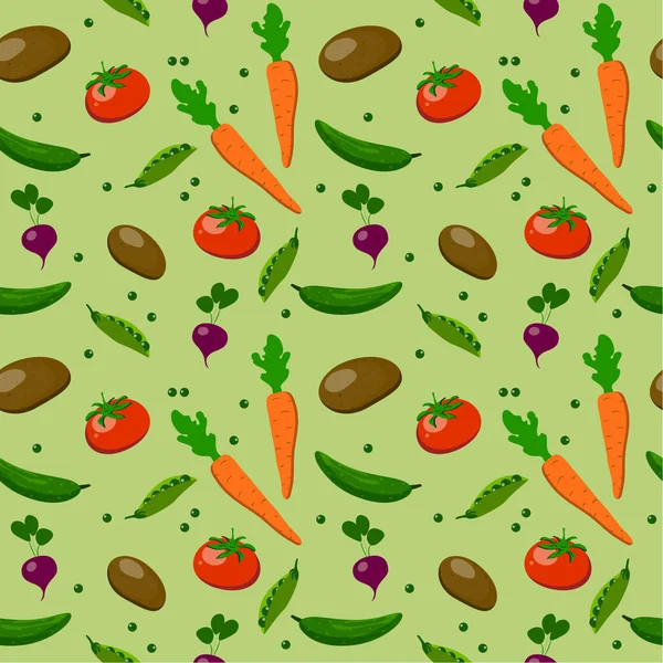 Naadloos Patroon Veelkleurige Smakelijke Groenten Een Vlakke Vectorstijl Een Groene — Stockvector