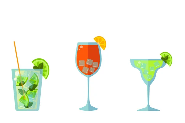 Coquetéis Com Baixo Teor Alcoólico Mojito Margarita Aperol Spritz Sobre —  Vetores de Stock