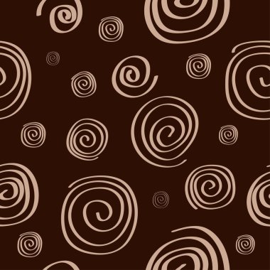 Kusursuz desen: kahverengi arkaplana sarmal şeklinde bej karalamalar. Kumaş için kullanılabilir. Vektör. İllüstrasyon