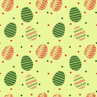 Yeşil arka planda renkli paskalya yumurtaları. Paskalya için paket olarak kullanılabilir. Vektör. resimleme