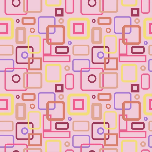 Patrón sin costuras: cuadrados de contorno multicolor sobre un fondo rosa. Patrón geométrico abstracto . — Vector de stock