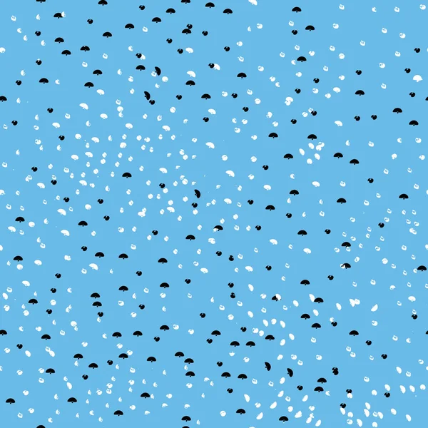 Nahtloses Muster: kleine abstrakte Flecken weißer und schwarzer Farbe auf blauem Hintergrund. — Stockvektor