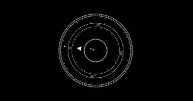 Siyah zemin üzerinde okları olan Gri pullu HUD bakır pusula.