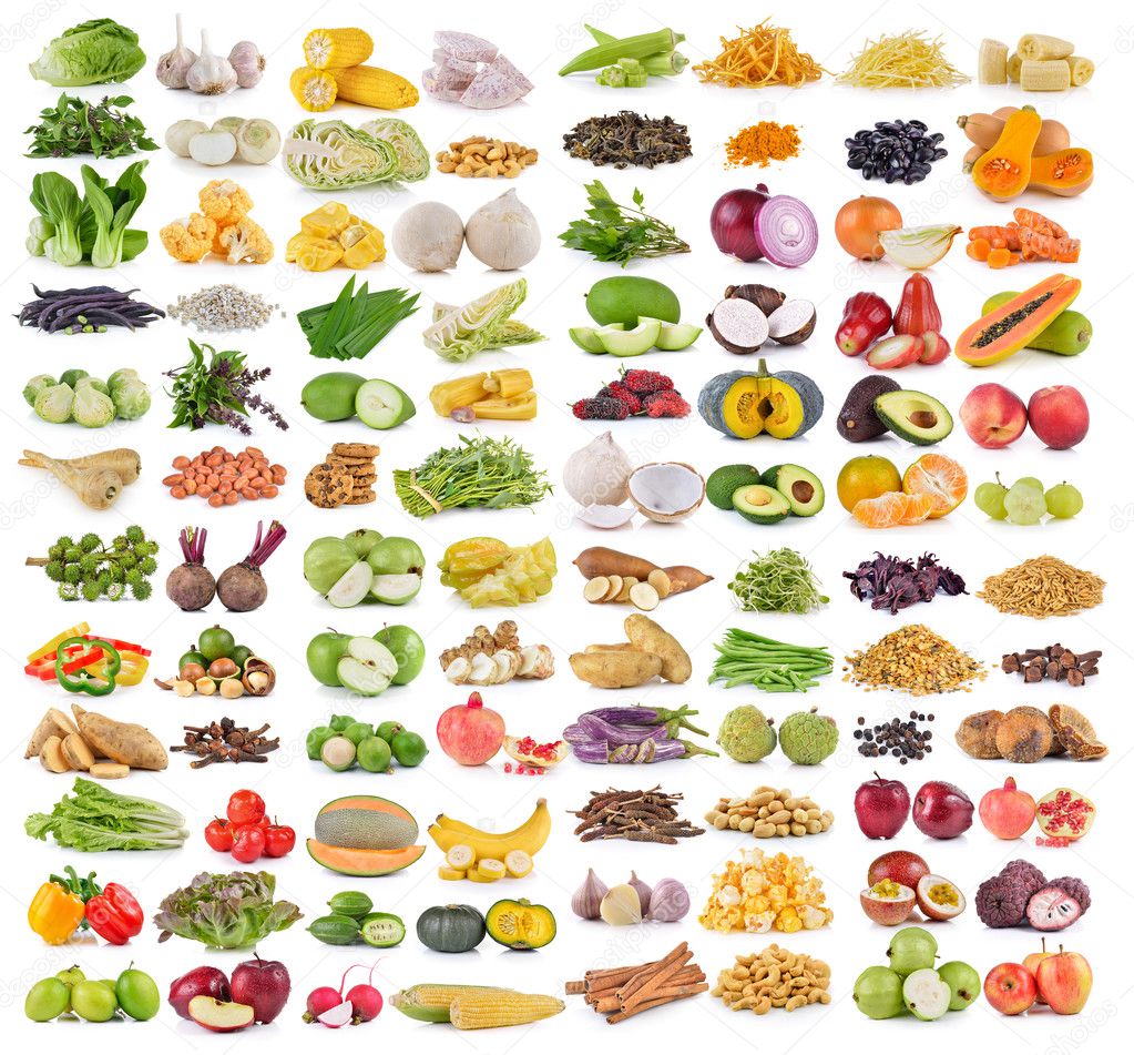 vegetable and grians on white background
