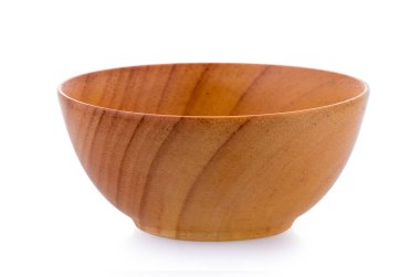 Beyaz arka planda ahşap kase